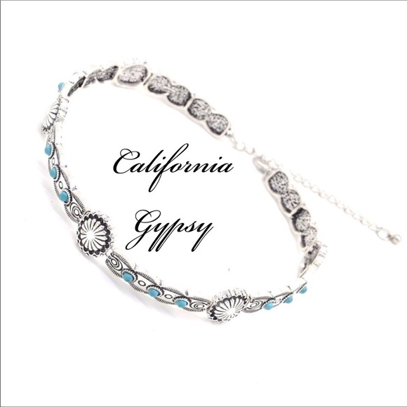 Western Concho Gypsy Turquoise Choker - Picture 3 of 3